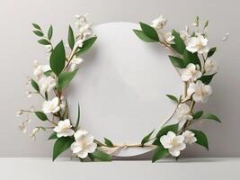 AI generated Wedding Frame with Leaves and Flowers suitable for Mockup Logo or Copy Space photo