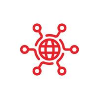 red Digital technology, social network, global connect, simple business logo. icon on white background vector