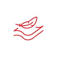 red fabric with feather filler line art icon, high comfort structure, less weight, light or soft provides comfort skin, thin line symbol on white background - editable stroke vector illustration