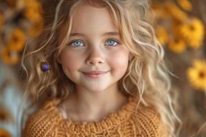 AI generated A close-up portrait of a little girl .She is a pretty, sweet, attractive, curious, creative, cheerful girl photo