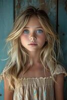 AI generated A close-up portrait of a little girl .She is a pretty, sweet, attractive, curious, creative, cheerful girl photo