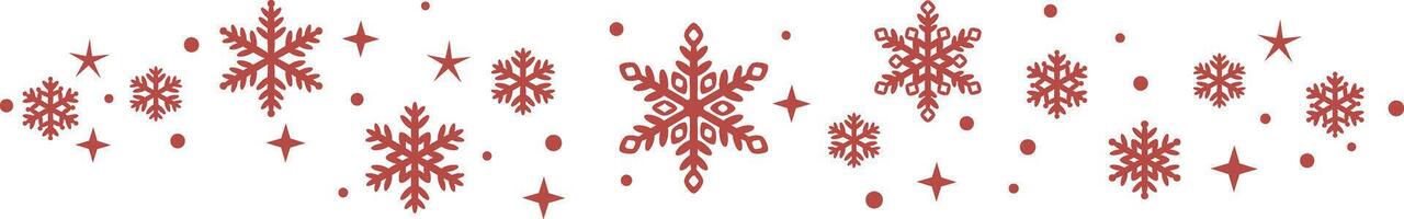 Red Christmas snowflake border, isolated clip art element with stars and snowflakes, winter decoration element vector