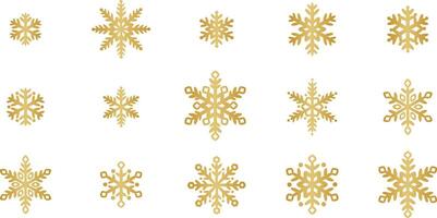 Gold snowflake clip art elements, elegant gradient snow symbol decoration set for the winter, isolated vector