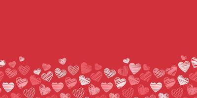 Cute hand drawn hearts seamless pattern border, Valentine's day red background design vector