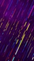 Vertical video - glowing colorful neon lines and dashed lines and dots gently moving diagonally across the frame on a purple gradient background. Full HD, looping abstract motion background animation.