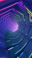 Vertical video - flying through a fast moving multi colored neon cyberpunk tunnel. This futuristic motion background is full HD and a seamless loop.