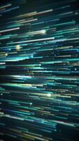 Vertical video - a stream of green, blue and gold digital fiber optic light data node particles. Communication and connectivity concept. Full HD and looping technology background animation.