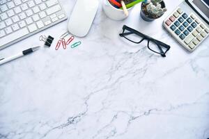 flat lay photo of workspace.  Top view mock up notebooks