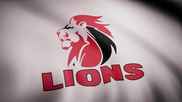 Animation of flag with symbol of Rugby Lions. Editorial animation video