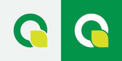 vector Q letter logo with leaf and lemon concept template