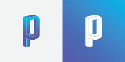 3d p letter gradient logo design vector