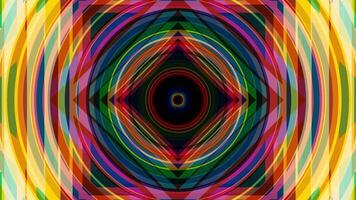 Zoom in rainbow color half circle design. Ornamental rainbow light rays kaleidoscope ethnic tribal psychedelic pattern animation seamless loop New quality retro vintage holiday native colorful video