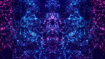 Abstract background of bright blue and pink glowing particles. Particles move at high speed. Psychedelic animation 4K, seamless loop video