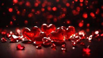 AI generated Beautiful diamond red hearts on a dark background photo