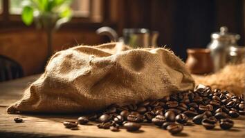 AI generated Bag of coffee beans in the kitchen photo