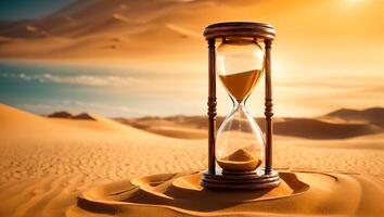 ai generado hermosa antiguo reloj de arena en el Desierto foto