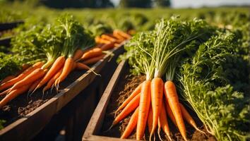 AI generated Fresh ripe carrots at the farm photo