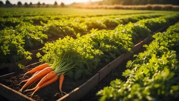 AI generated Fresh ripe carrots at the farm photo