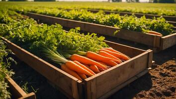 AI generated Fresh ripe carrots at the farm photo