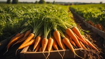 AI generated Fresh ripe carrots at the farm photo