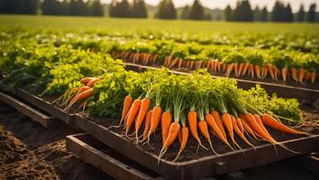 AI generated Fresh ripe carrots at the farm photo