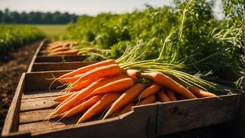 AI generated Fresh ripe carrots at the farm photo