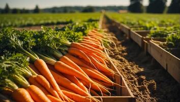 AI generated Fresh ripe carrots at the farm photo