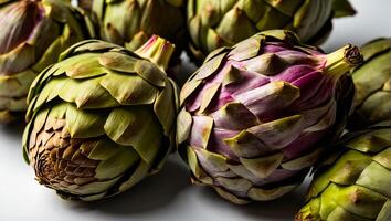 AI generated Group of fresh whole artichokes photo