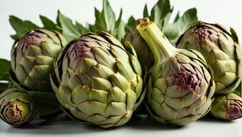 AI generated Group of fresh whole artichokes photo