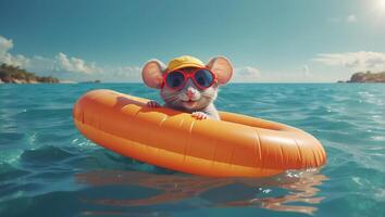 ai generado linda ratón descansando en el mar foto