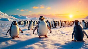 AI generated Cute penguins in the north photo