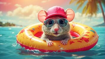 AI generated Cute mouse resting on the sea photo