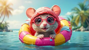 AI generated Cute mouse resting on the sea photo