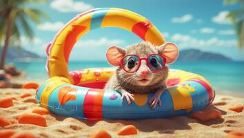 AI generated Cute mouse resting on the sea photo