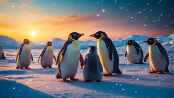 AI generated Cute penguins in the north photo