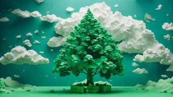 AI generated Green trees paper style photo