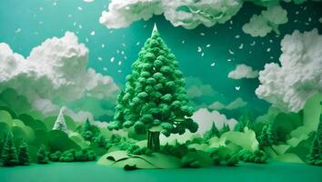 AI generated Green trees paper style photo