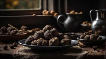 AI generated Truffles on a plate photo