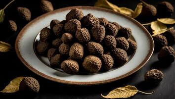 ai generado trufas en un plato foto