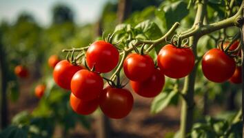 ai generado Fresco maduro tomate en el granja foto