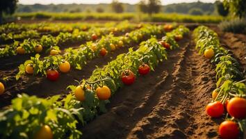 AI generated Fresh ripe tomato on the farm photo
