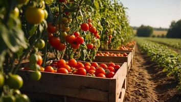 AI generated Fresh ripe tomato on the farm photo