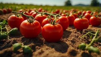 AI generated Fresh ripe tomato on the farm photo