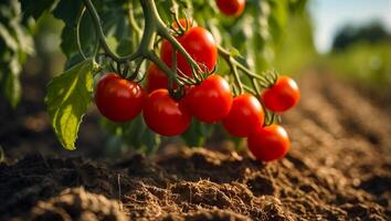 AI generated Fresh ripe tomato on the farm photo