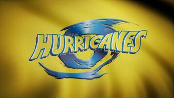 Animation of flag with symbol of Rugby Hurricanes. Editorial animation video