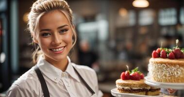 AI generated girl barista in a cafe photo