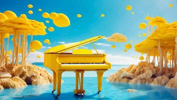 AI generated Beautiful piano in the sea idyllic photo