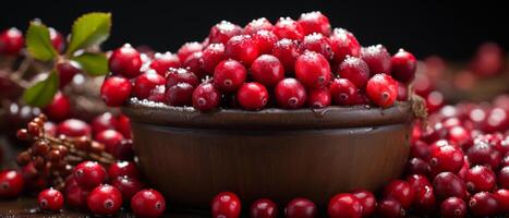 AI generated Vibrant cranberries in a bowl. photo