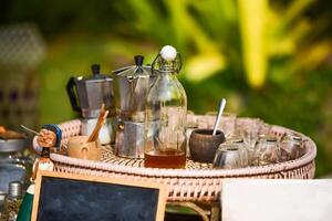 Antique coffee set in Thailand With a mixture of honey photo