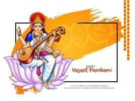 Happy Vasant Panchami traditional Indian festival with goddess Saraswati illustration vector